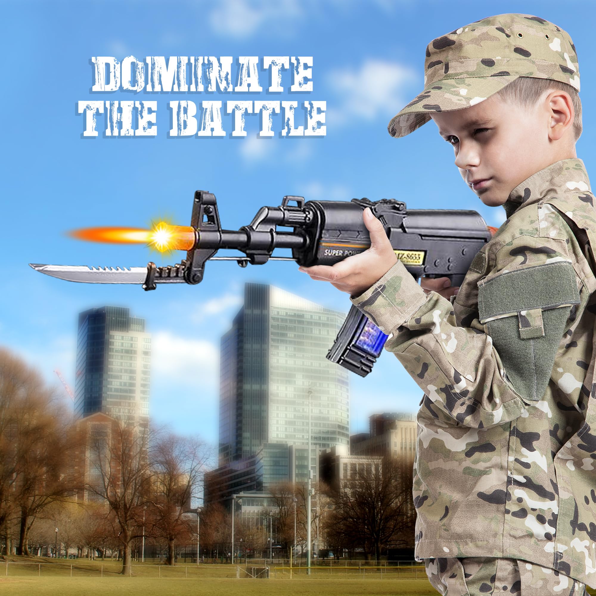 ArtCreativity imaginative play with a toy gun for storytelling.