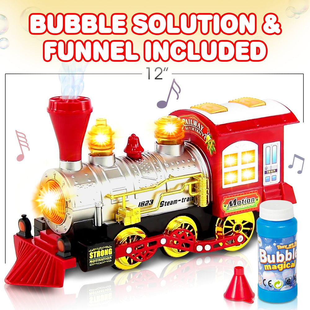Children play outdoors with the ArtCreativity bubble train and bubbles.