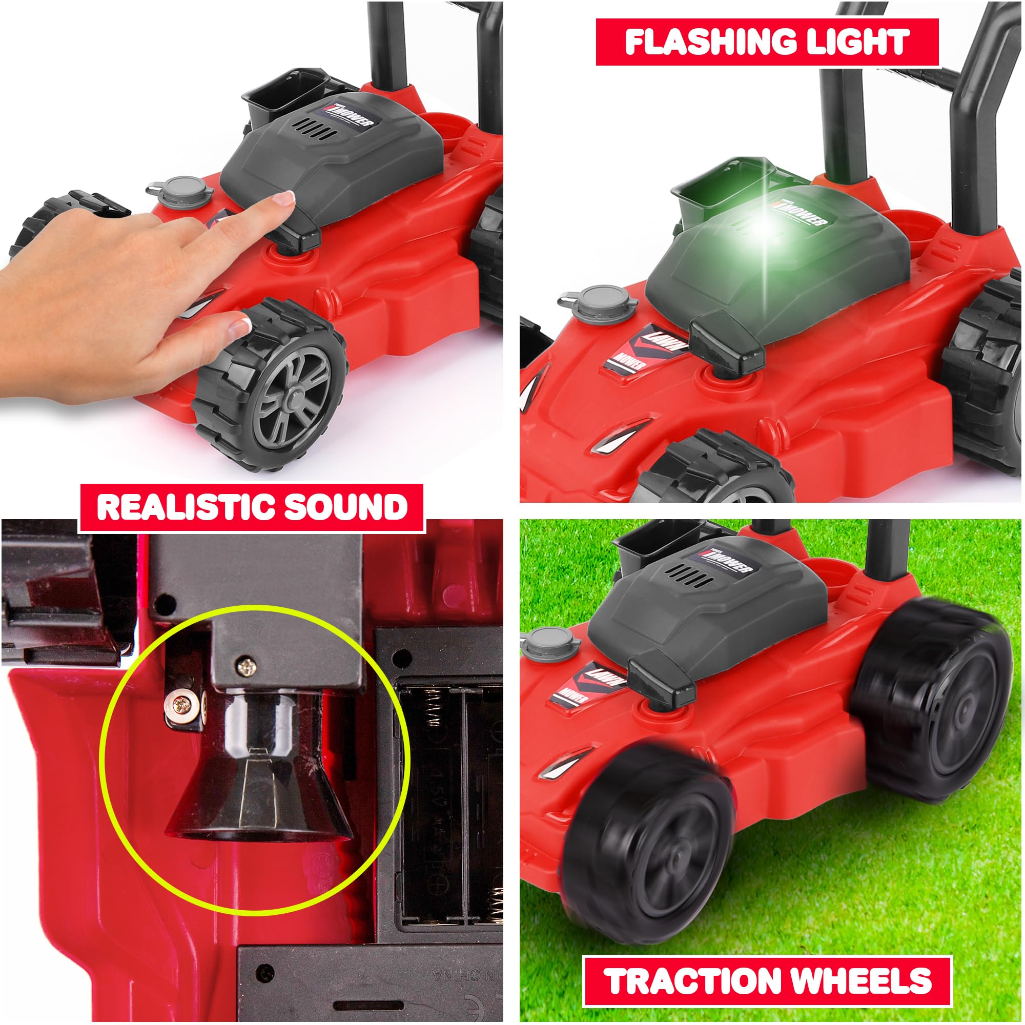 ArtCreativity lawn mower toy with green LED light enhances interactive play
