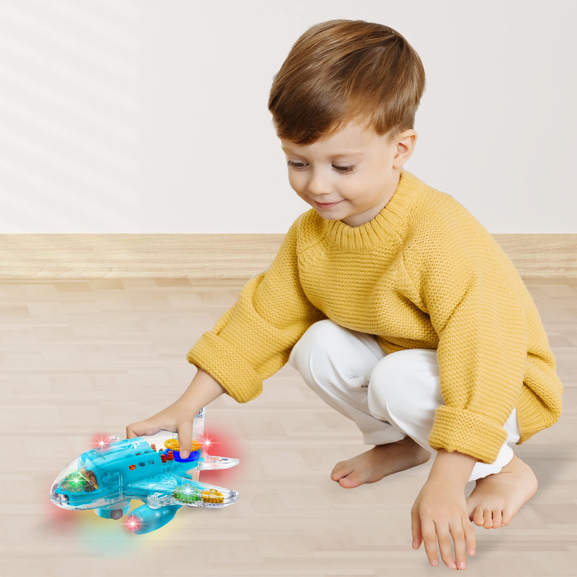 ArtCreativity light-up airplane toy back view highlighting bump-and-go motion for active chases.