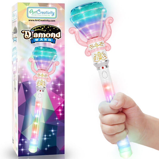 ArtCreativity light up spinning diamond princess wand top LED glow for imaginative play