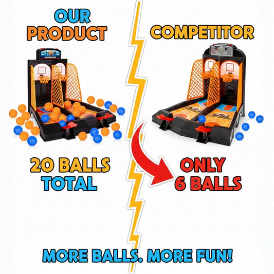 Twenty mini basketballs in two colors for compact table play