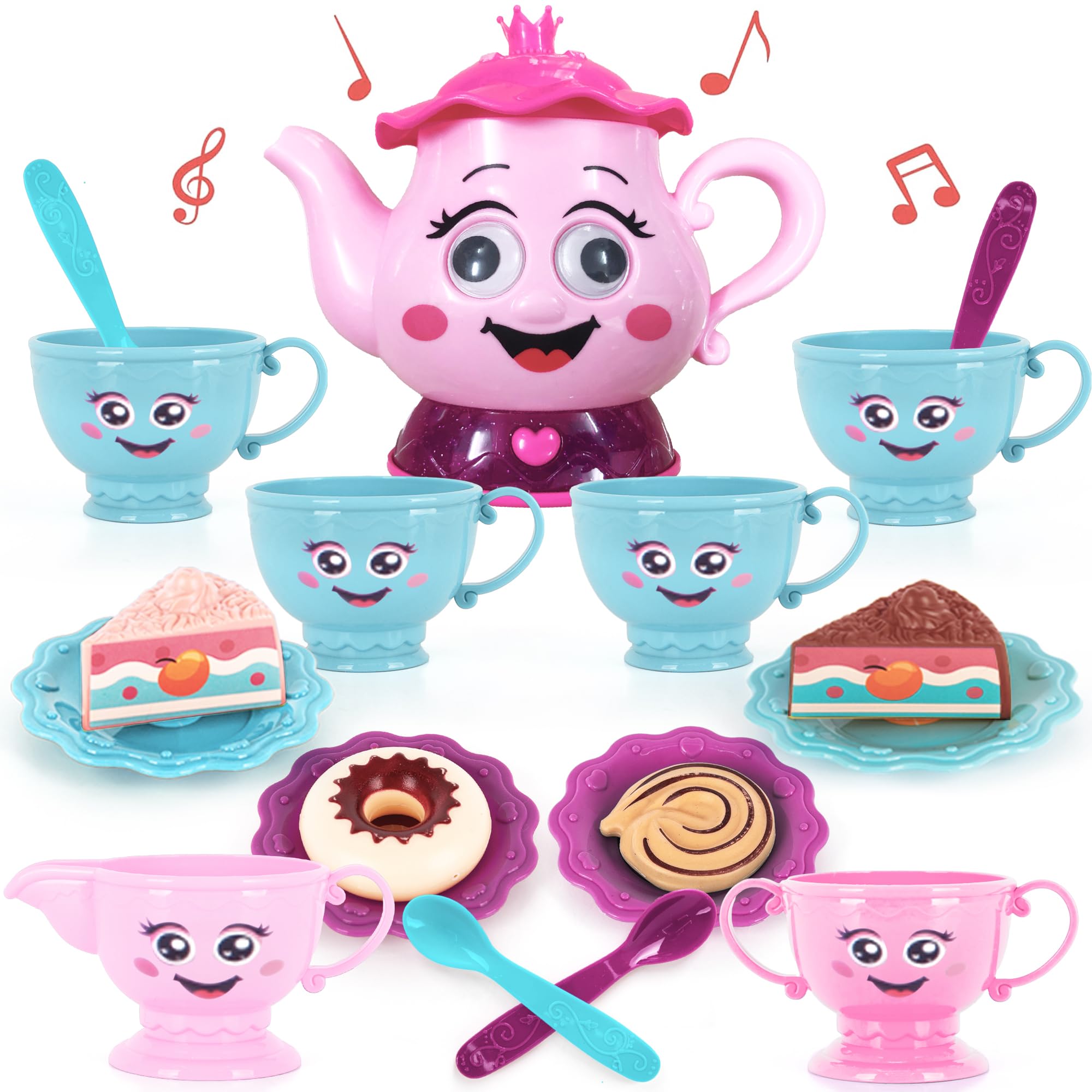 ArtCreativity musical tea set teapot with motion-activated pour enhances pretend play