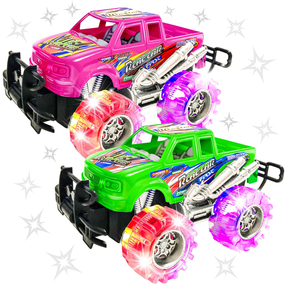 ArtCreativity pink and green monster truck with LED tires for vibrant play.