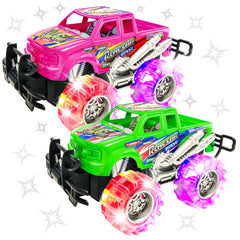 ArtCreativity pink and green monster truck with LED tires for vibrant play.