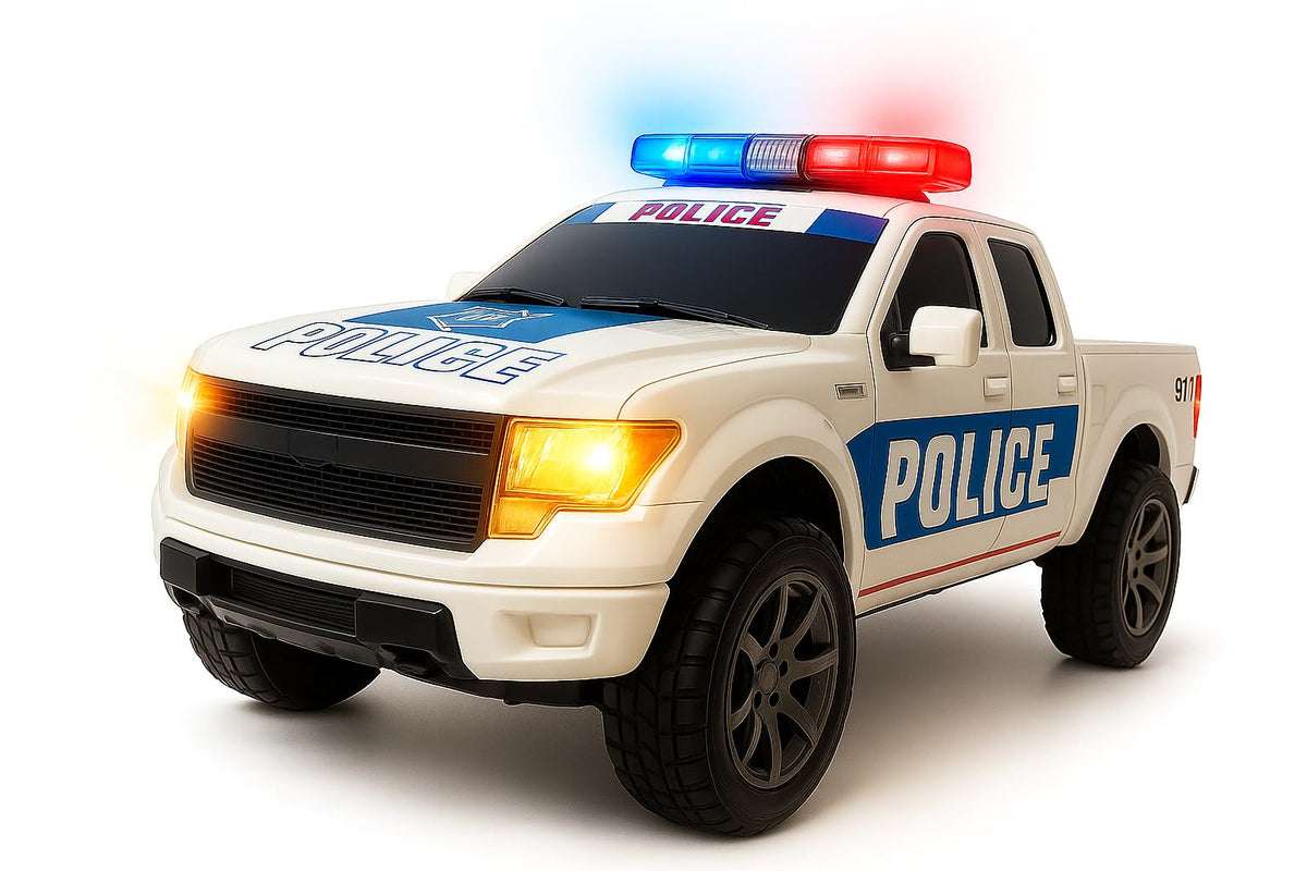 ArtCreativity police car toy with LED headlights and siren for dynamic, imaginative play sessions.