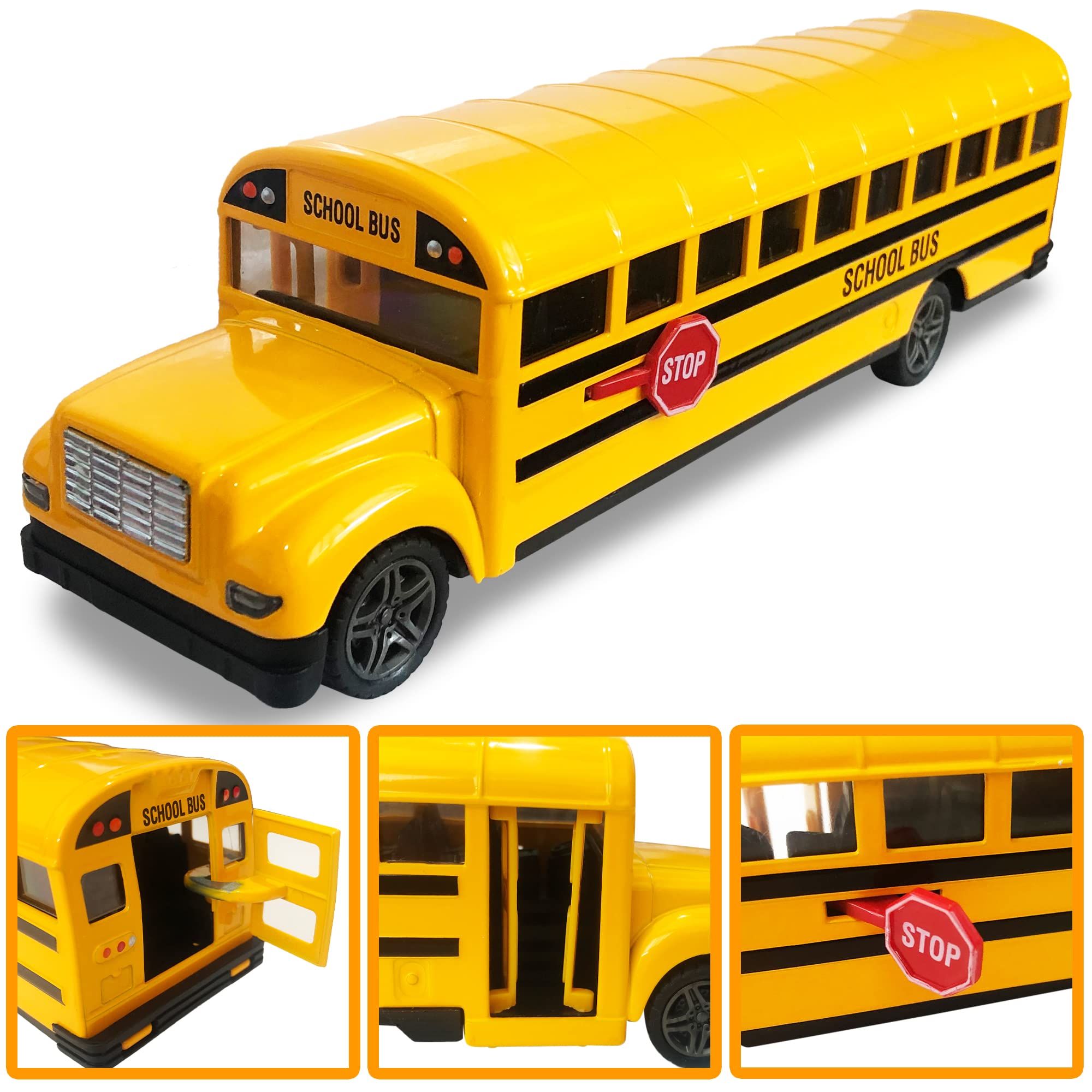 ArtCreativity pullback bus toy, battery-free wind-up for quick fun.