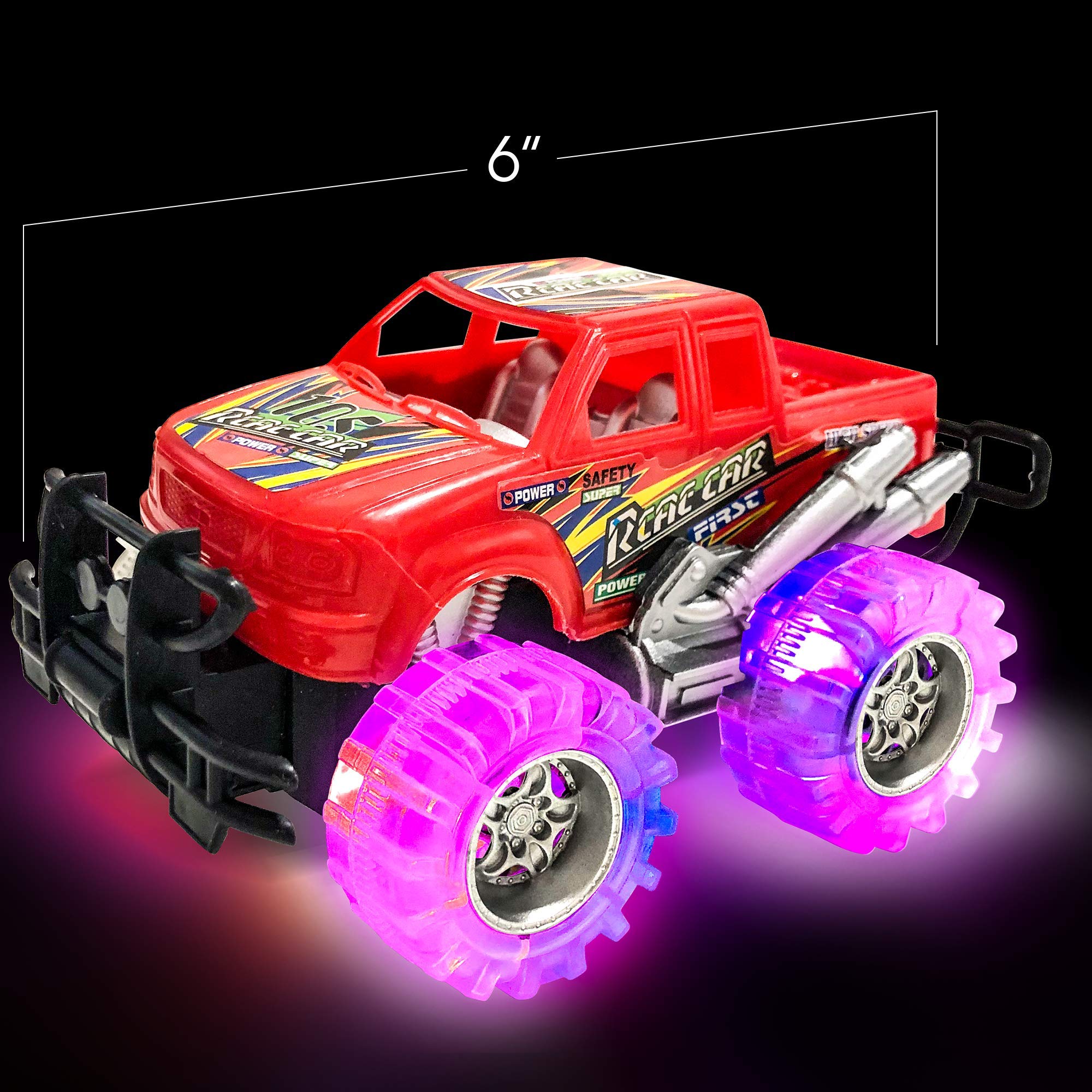ArtCreativity six-inch monster trucks with LED wheels boost dramatic, engaging play.