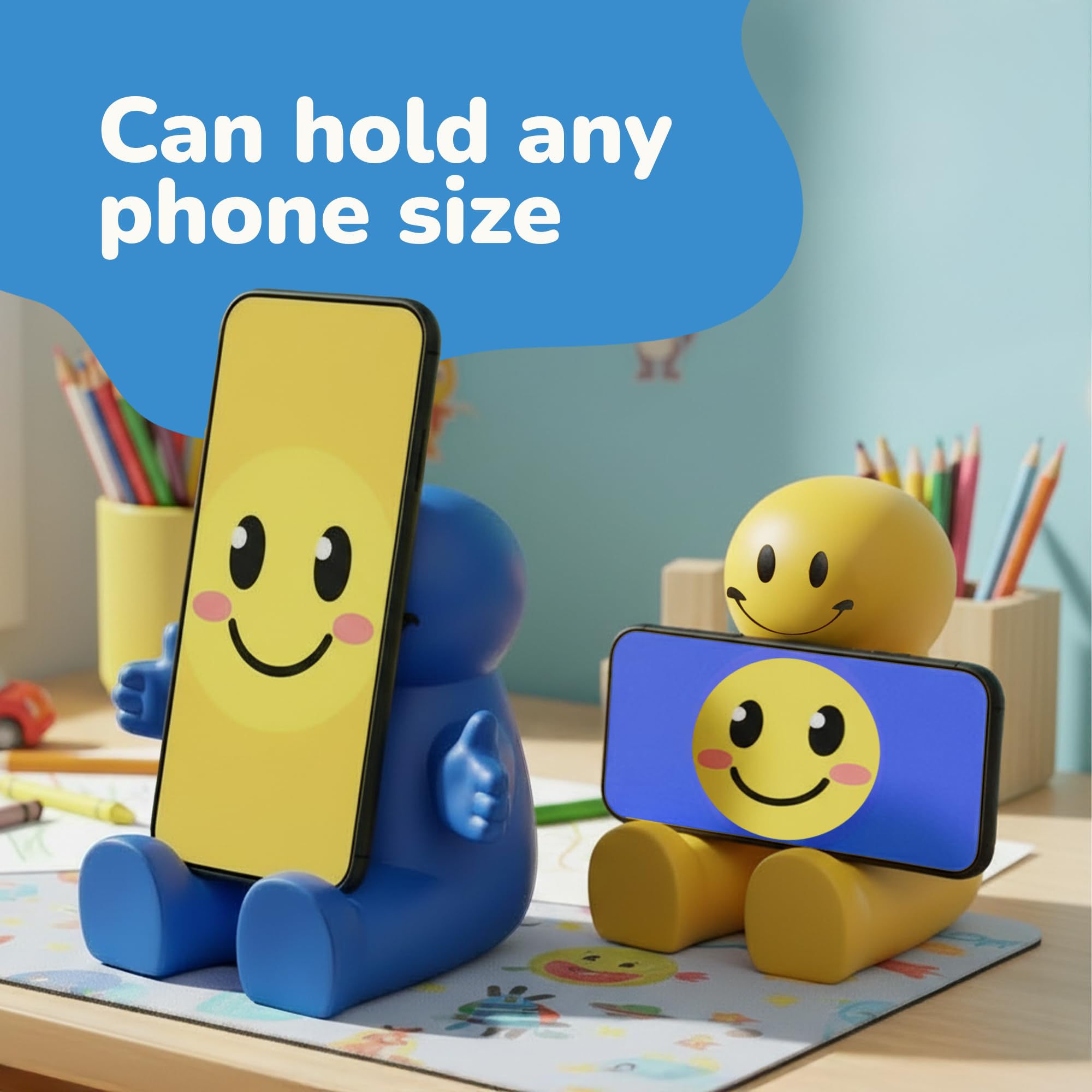 ArtCreativity yellow smile phone holder brightens desks while holding devices securely.