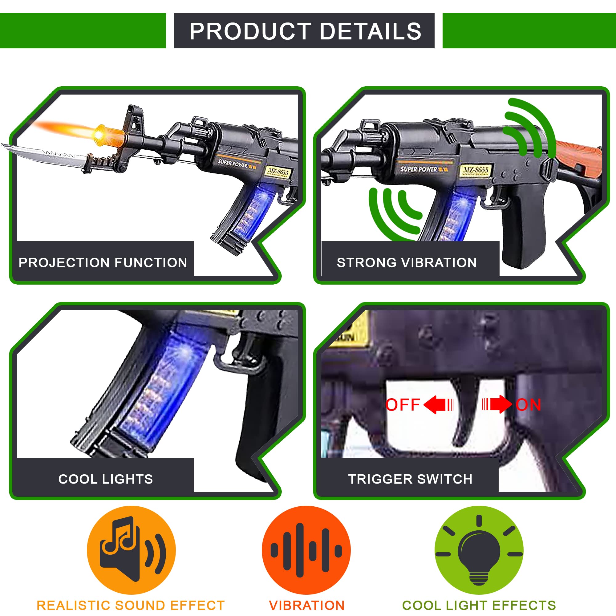 ArtCreativity toy gun with vibration effect during pretend action.