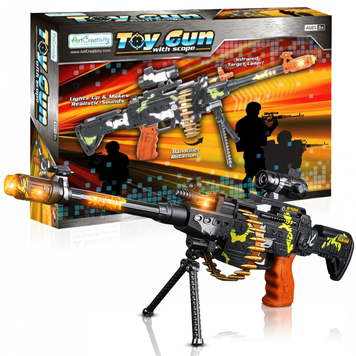 ArtCreativity toy gun with scope enhances immersive pretend missions for kids