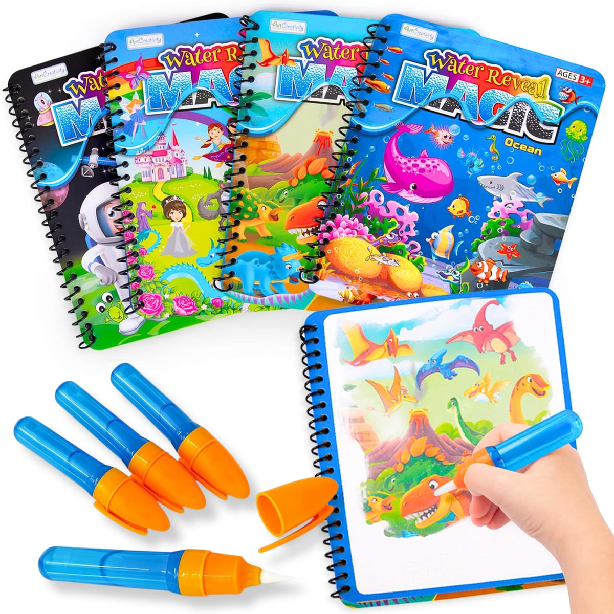 ArtCreativity 4-pack water coloring books cover—mess-free coloring for toddlers.