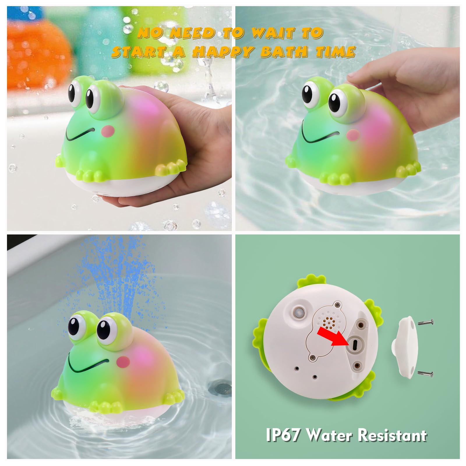 ArtCredit leak-proof frog bath toy with sealed motor for mess-free use