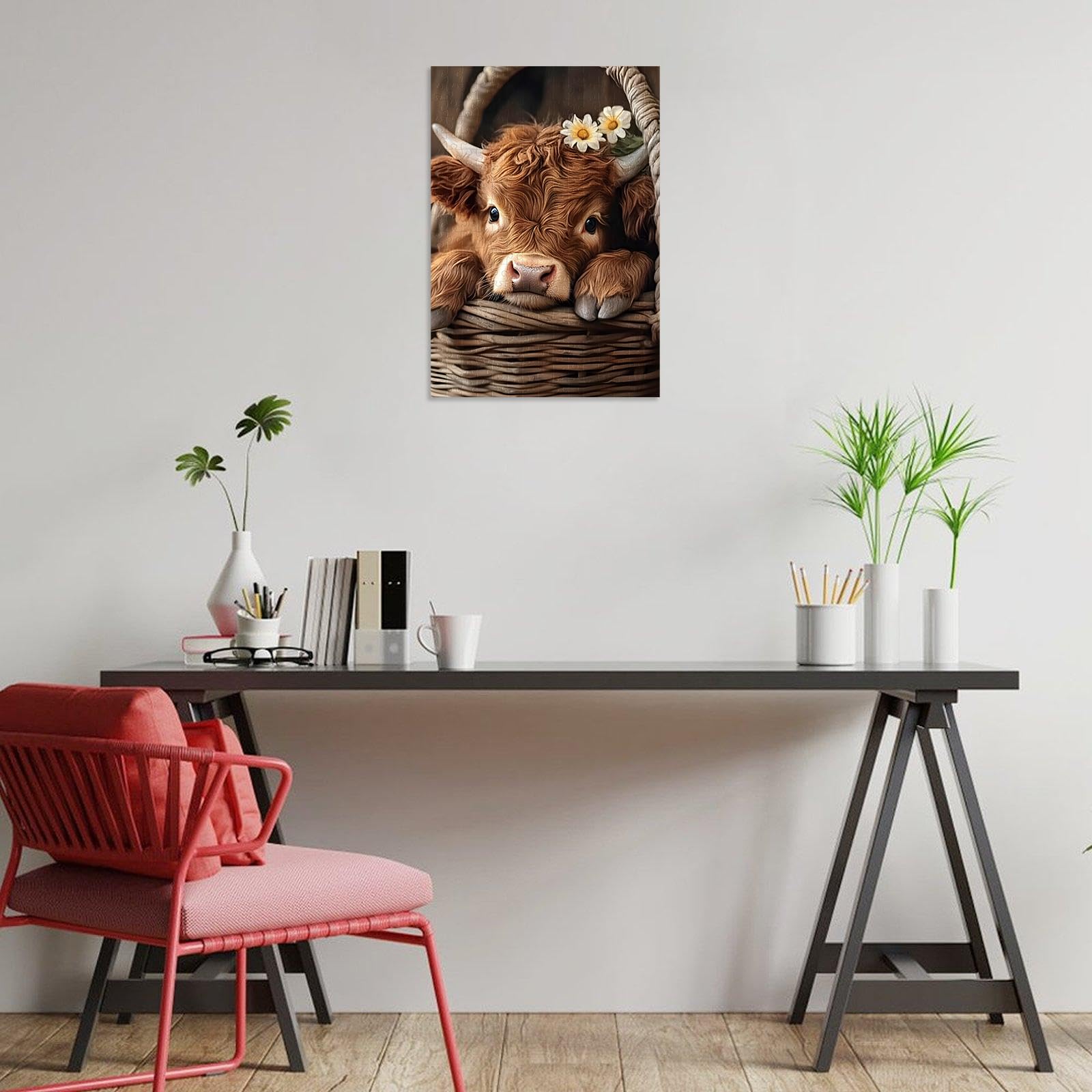 Artinhand Highland Cow puzzle assembly on table fuels focus and conversation