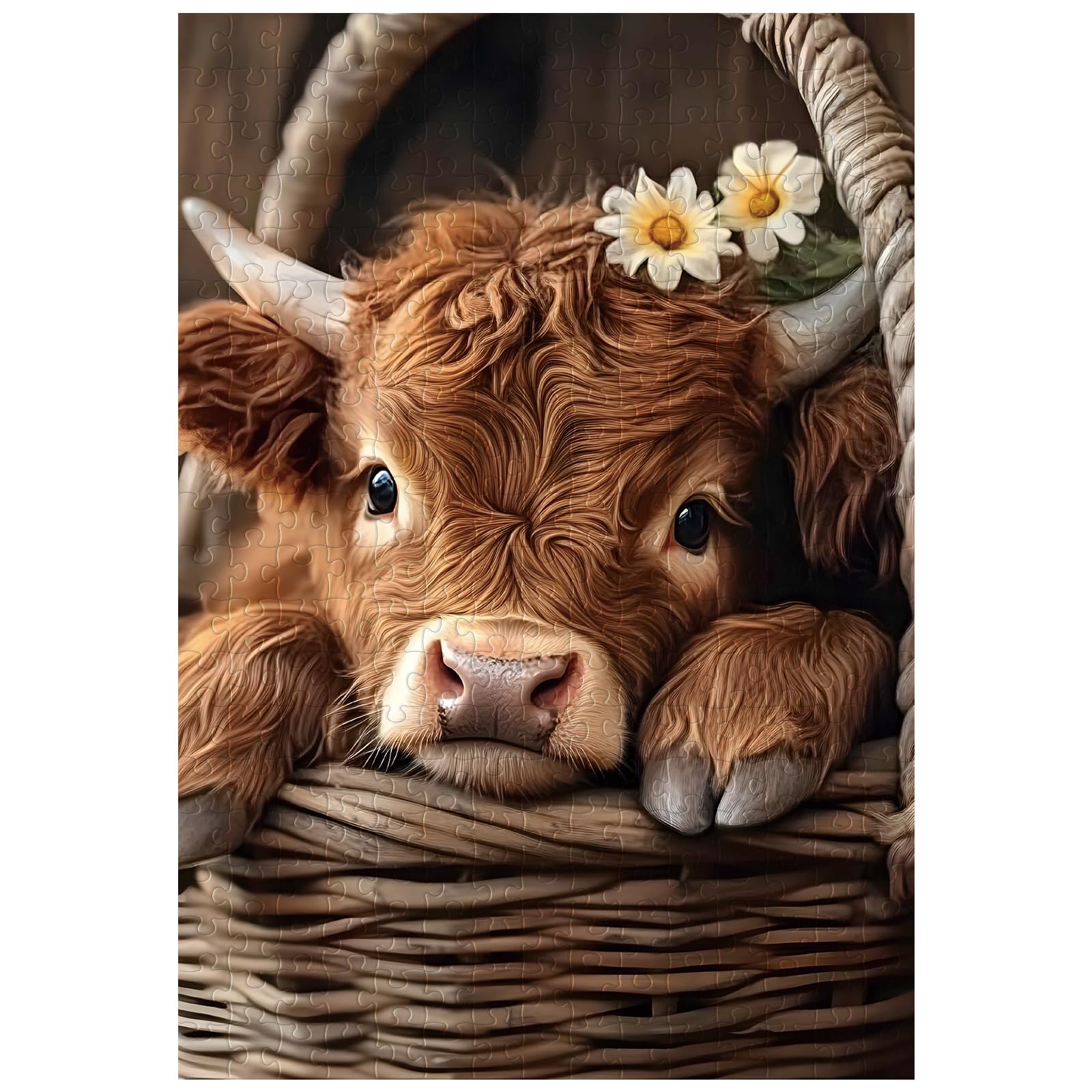 Artinhand Highland Cow puzzle calf close-up for a charming family activity