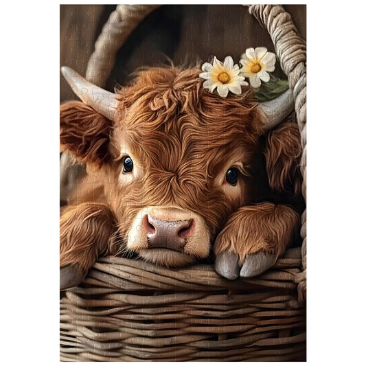 Artinhand Highland Cow puzzle calf close-up for a charming family activity