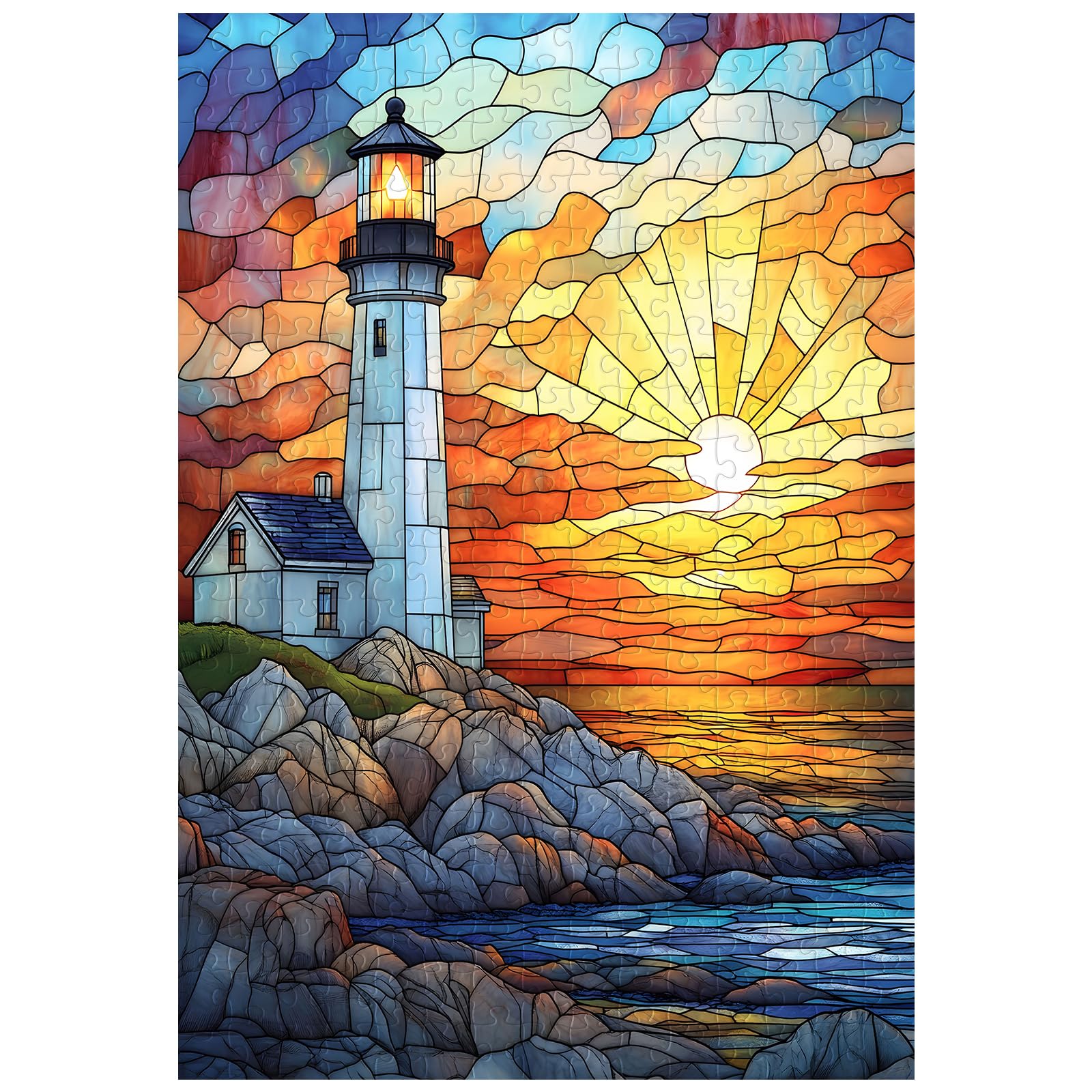 Artinhand lighthouse stained-glass 300pc puzzle perfect for relaxing evenings and wall-worthy art
