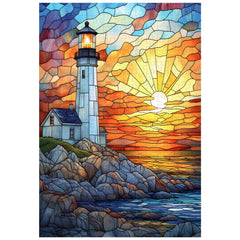 Artinhand lighthouse stained-glass 300pc puzzle perfect for relaxing evenings and wall-worthy art