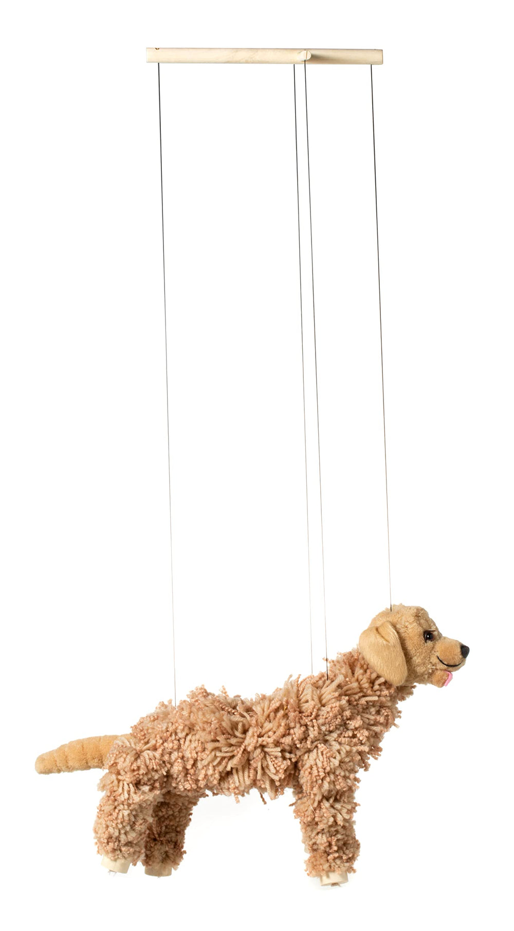 Artisan Owl marionette featuring detachable strings for easy handling and storage.