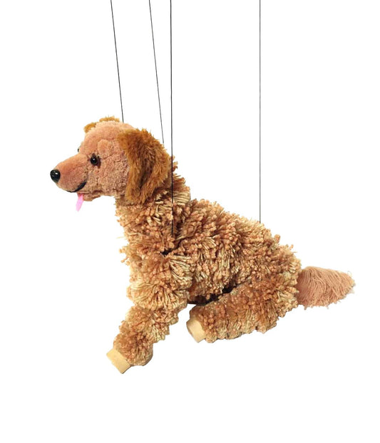 Artisan Owl marionette with wooden feet for lifelike detail.