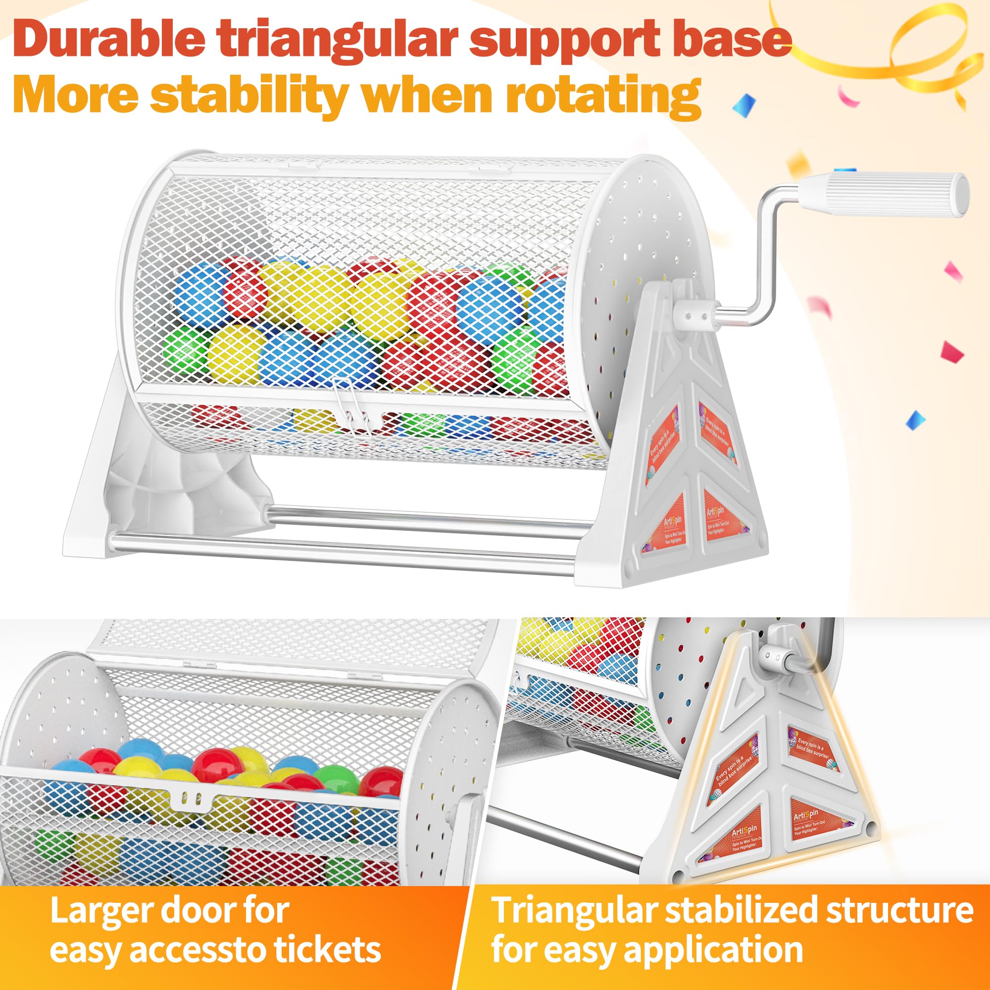ArtiSpin raffle drum see-through mesh design promotes transparency during draws