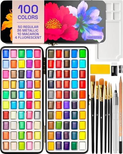 ARTISTRO 100 Colors watercolor set with palette enables smooth color blending