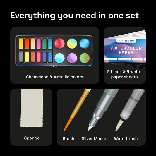 ARTISTRO travel-ready metal box showcases shimmering colors for on-the-go creativity
