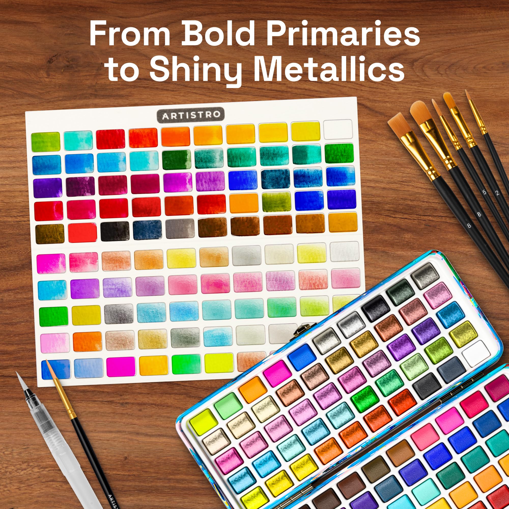 ARTISTRO 100-palette delivers rich pigments with seamless blending and strong coverage.