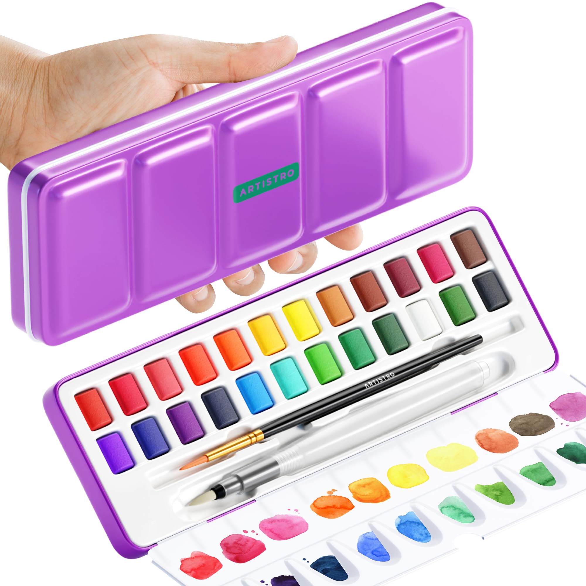 ARTISTRO watercolor set with 24 colors in a metal box for vibrant on-the-go art