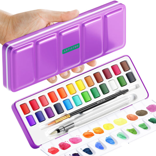 ARTISTRO watercolor set with 24 colors in a metal box for vibrant on-the-go art