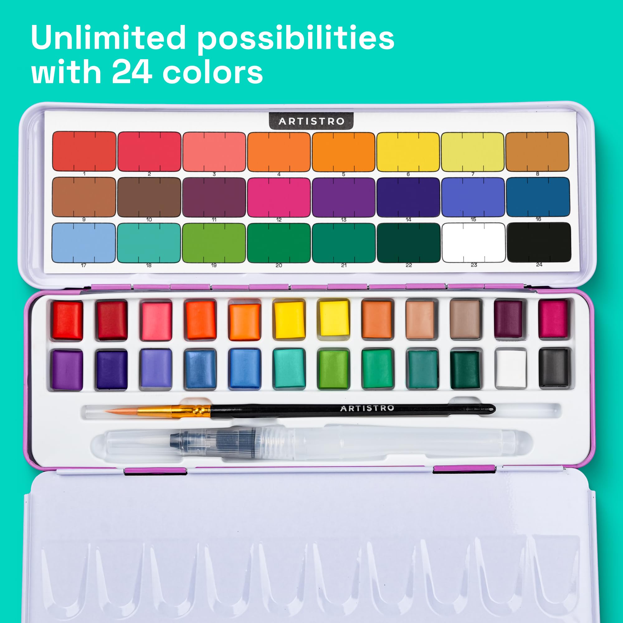 ARTISTRO watercolor brush pen included for smooth washes anywhere