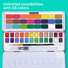 ARTISTRO watercolor brush pen included for smooth washes anywhere
