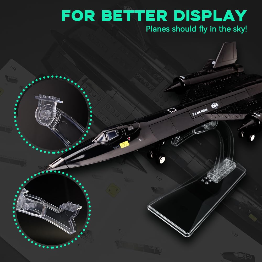 ArtorBricks SR-71 Blackbird display stand included for stable showcasing.