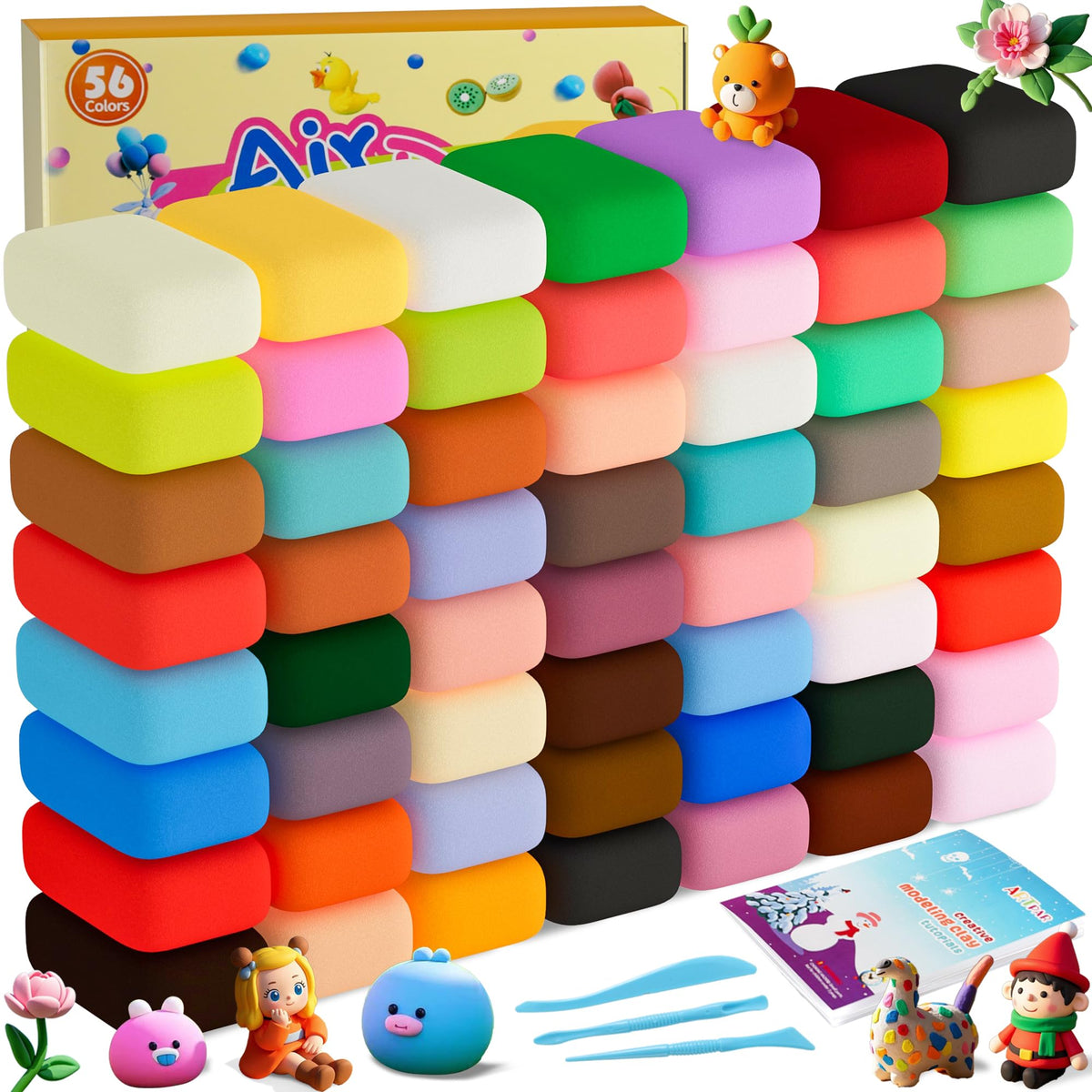 ARTPAR air-dry clay kit with 56 colors palette boosts creative color mixing for kids.
