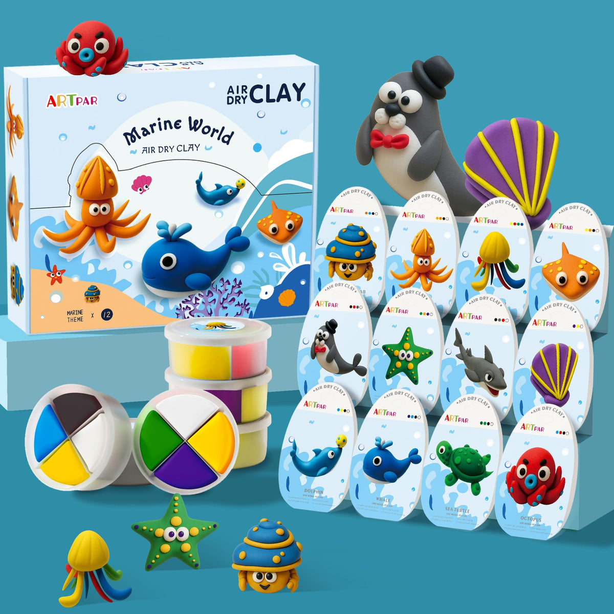 ARTPAR air-dry clay kit front view with bright colors for kids crafts