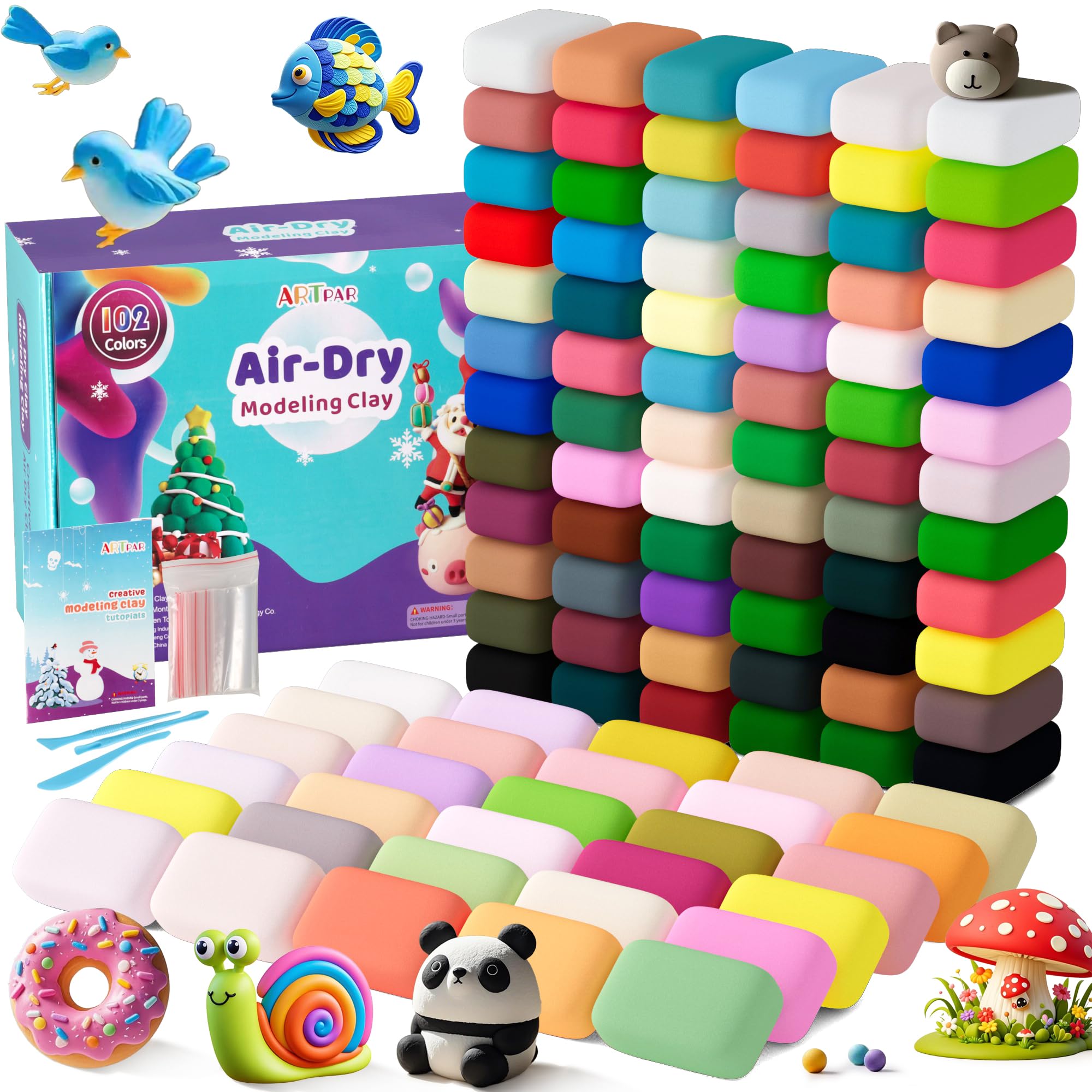 ARTPAR air-drying clay 102 colors kit for kids' creative projects and color exploration.