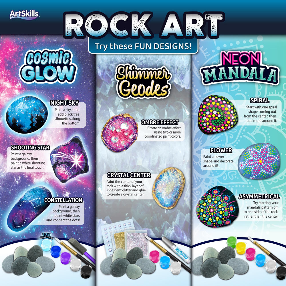 ArtSkills glow-in-the-dark rocks kit shown under dim light for glow effect.