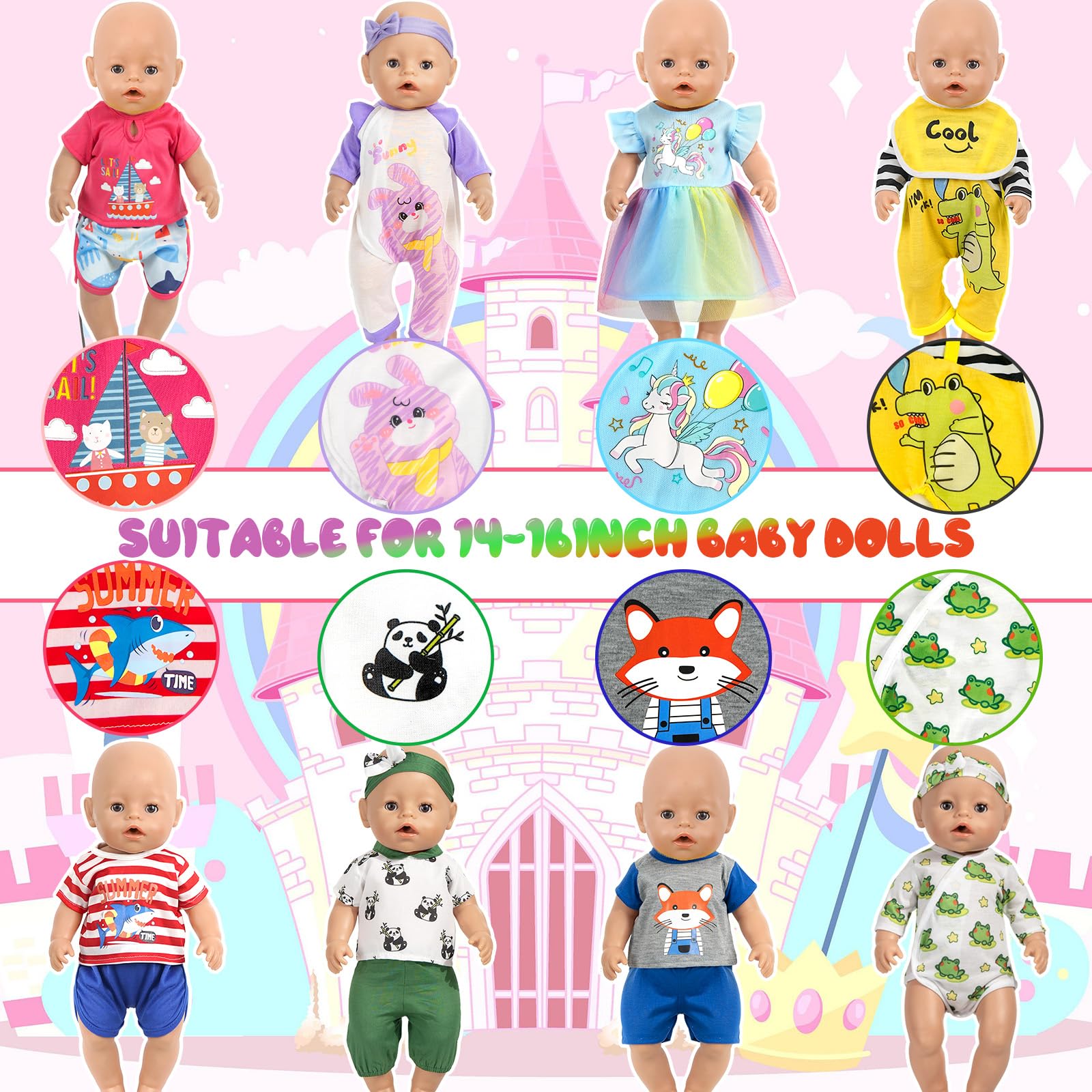 ARTST compatible with 43 cm newborn, Bitty 15 inch, and 16 inch dolls for versatile play.