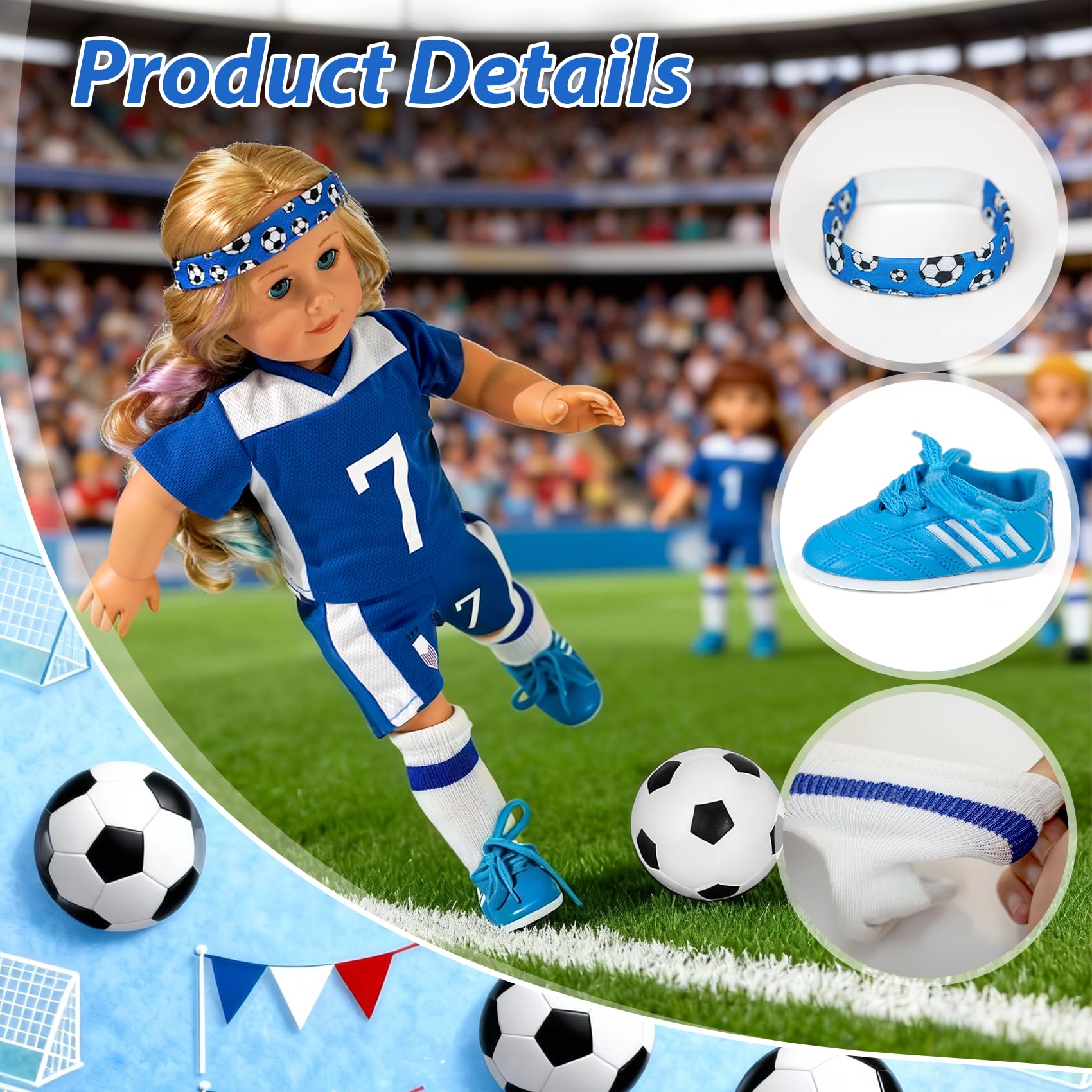 ARTST American 18-inch doll soccer headwear adds team vibe and easy accessory options