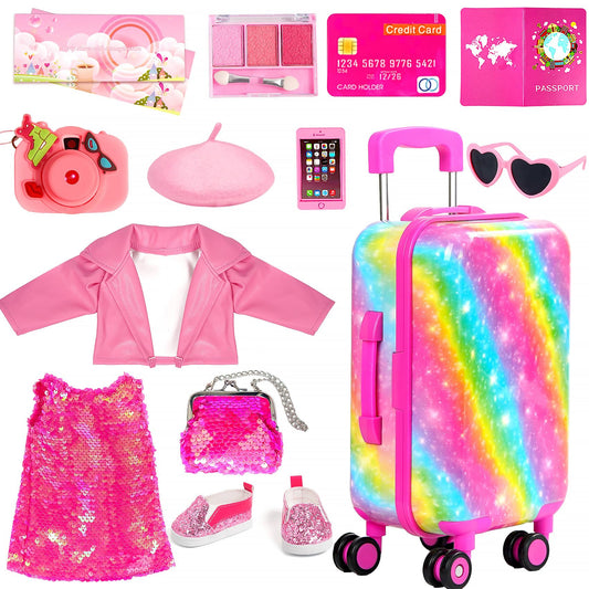 ARTST American 18 Inch Doll Suitcase wheels roll smoothly for travel play