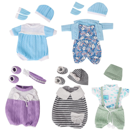 ARTST baby doll clothes set with five knitted outfits for 10-12 inch dolls