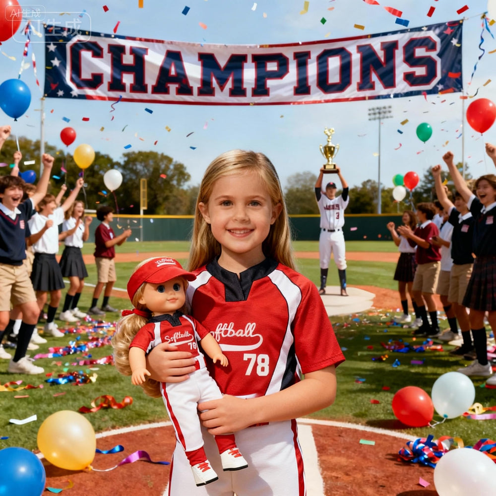 ARTST softball uniform doll T-shirt-pants: easy Velcro wear for quick dress-up.