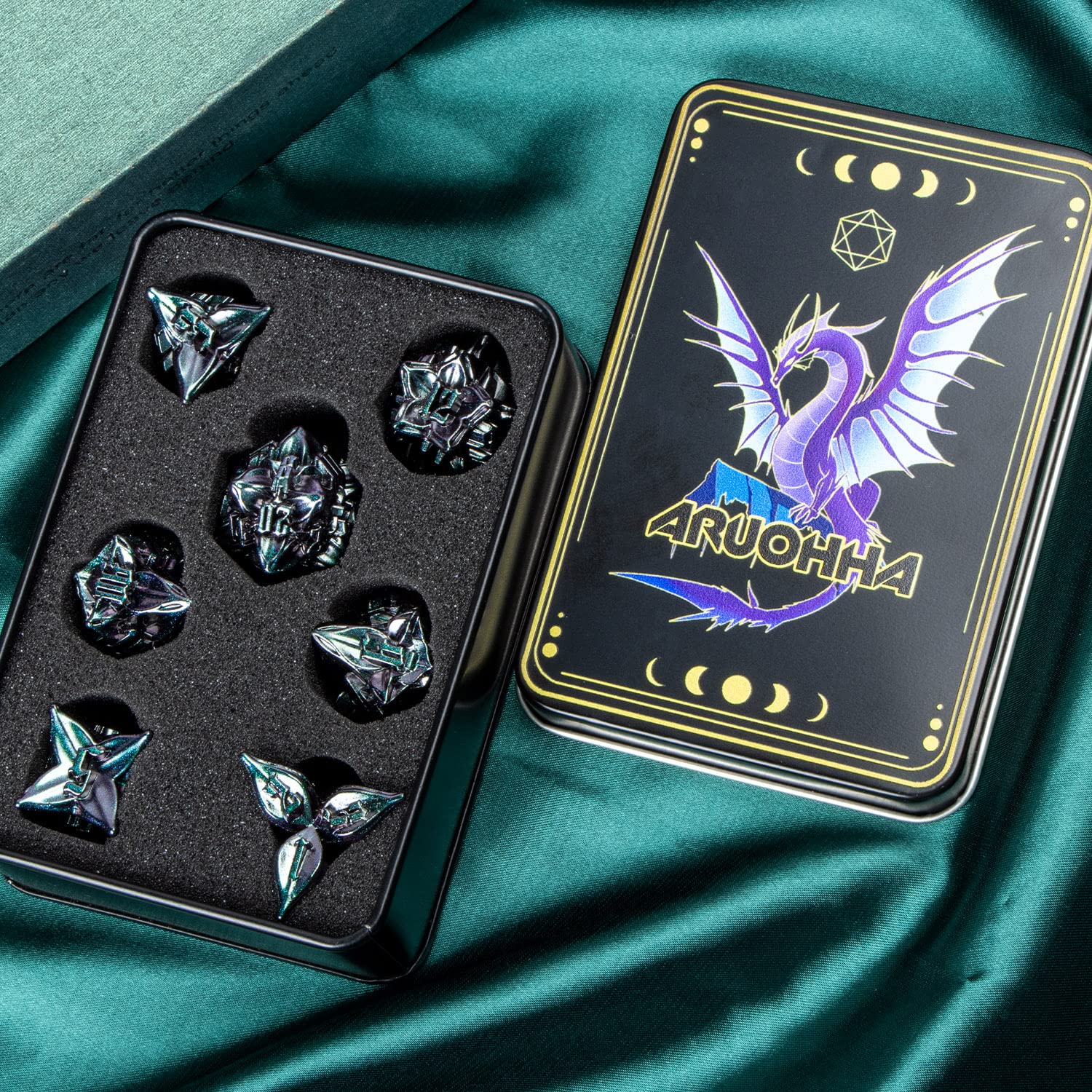 ARUOHHA dice set on table ready for tabletop sessions