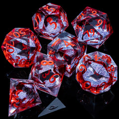 ARUOHHA Liquid Core D&D D4 blood dice with clear pips and colorful core