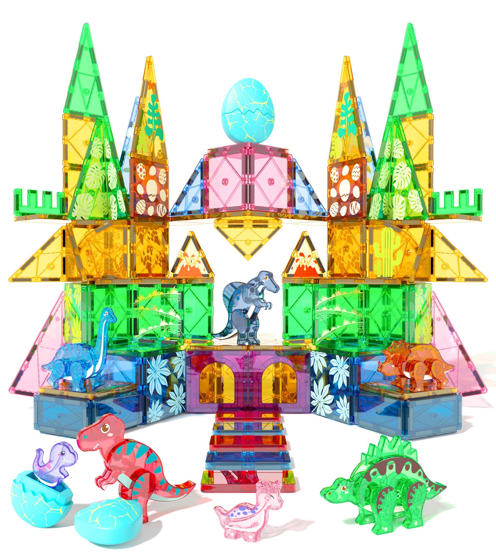 Asago dinosaur tiles set hero for imaginative building and storytelling with magnetic bricks