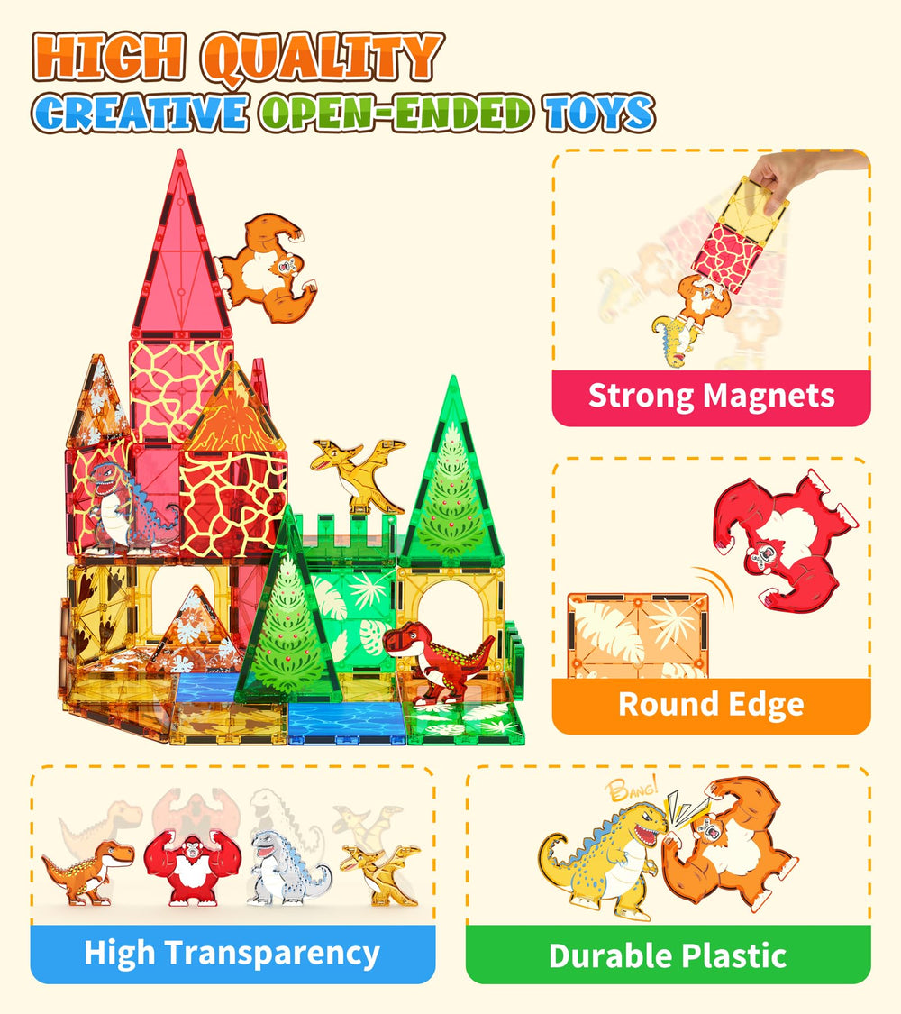 Asago magnetic tiles support versatile structures for creative modular play.