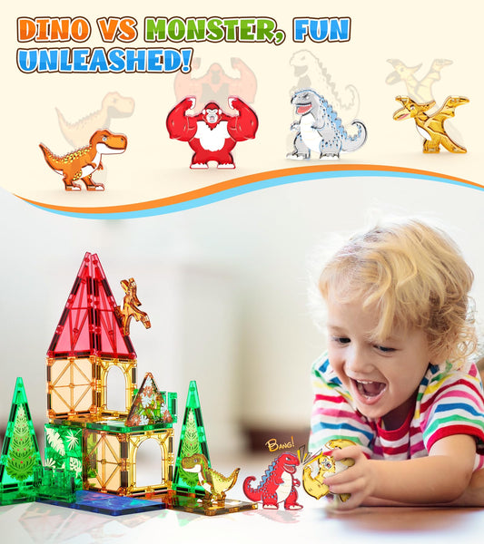 Asago Dinosaurs Magnetic Tiles enable a King Kong scene for durable pretend play.