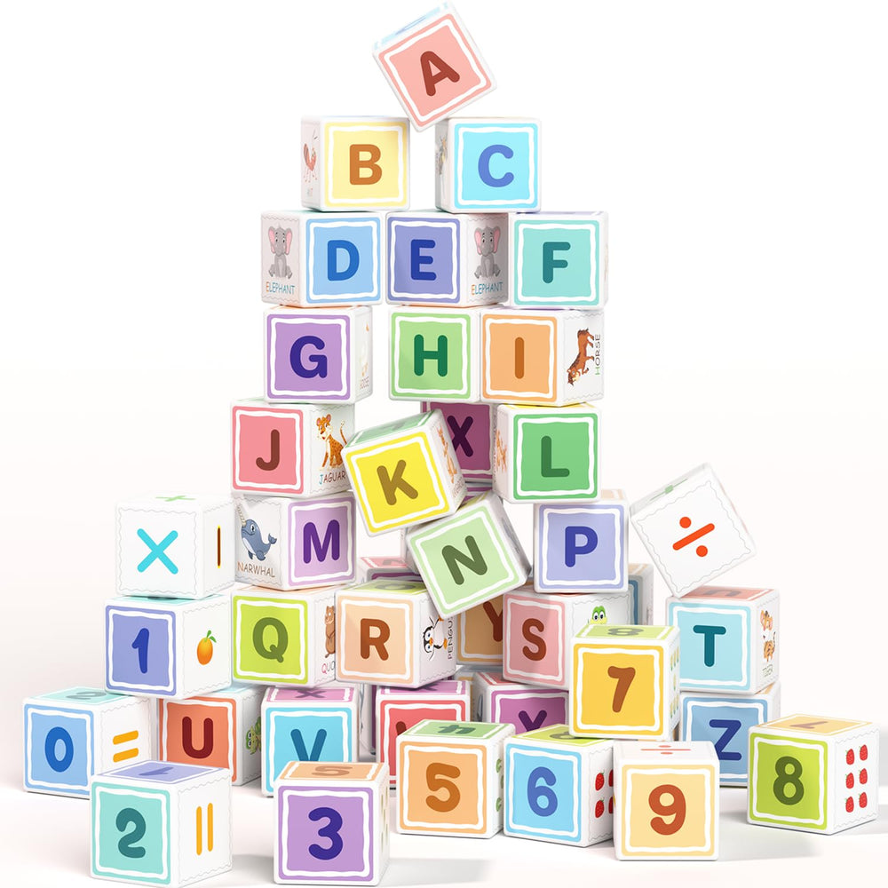 Asago magnetic blocks ABC123 colorfully printed for versatile building play and shape matching