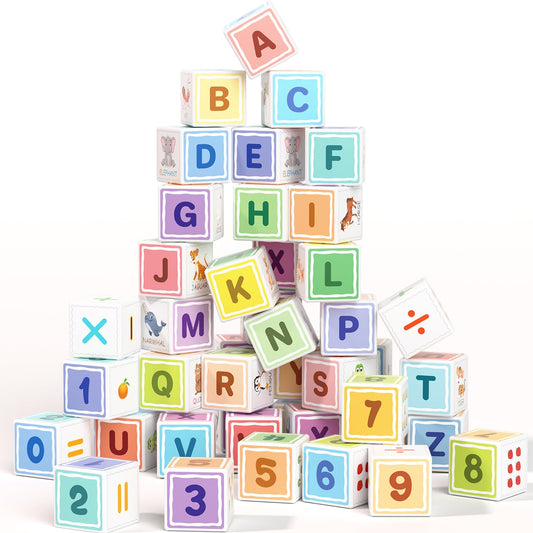 Asago magnetic blocks ABC123 colorfully printed for versatile building play and shape matching