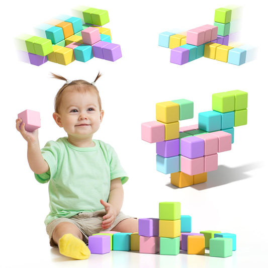 Asago magnetic blocks for toddlers in pastel colors enabling open-ended construction play.